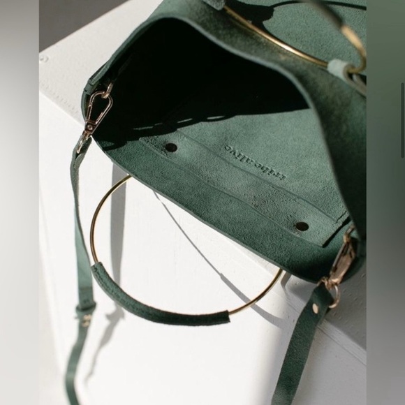 Tribe Alive Suede Olive Green Crossbody Bag with Gold Handles - Picture 3 of 8